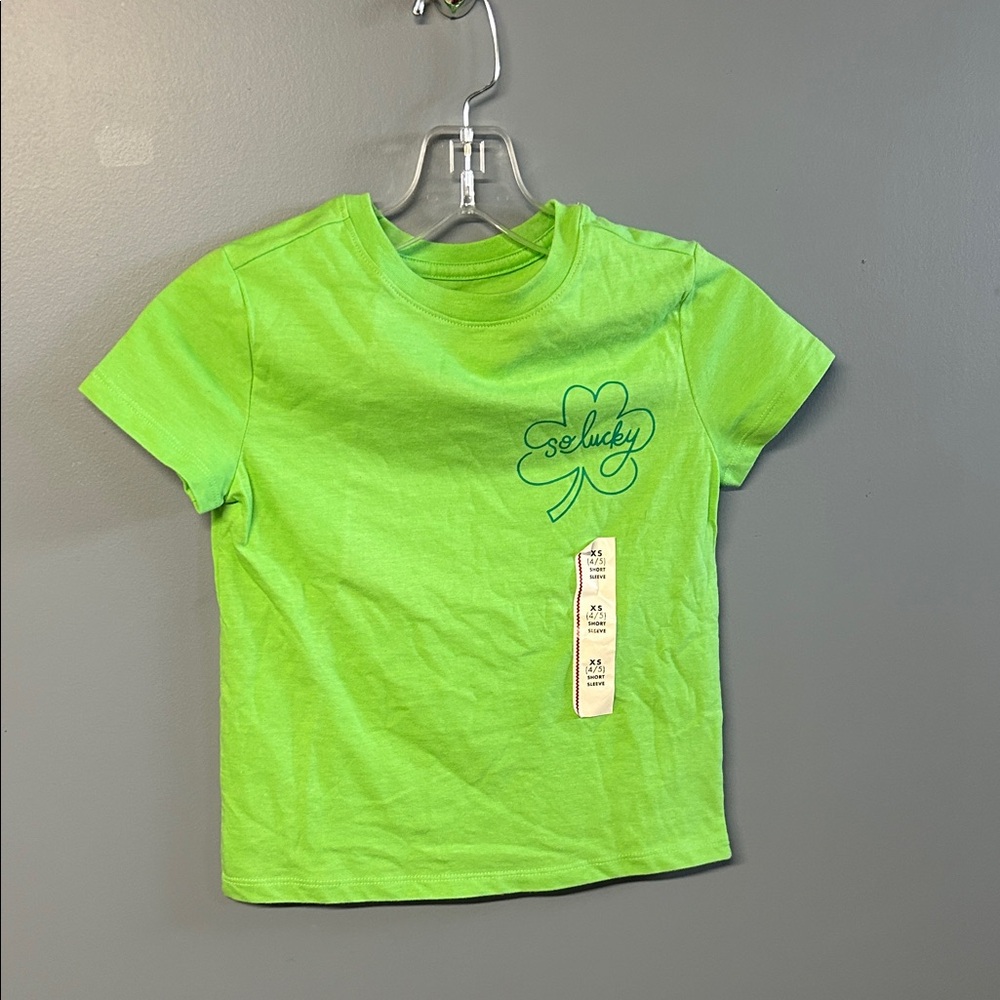 Cat & Jack Lime Green 'So Lucky' Kids Tee